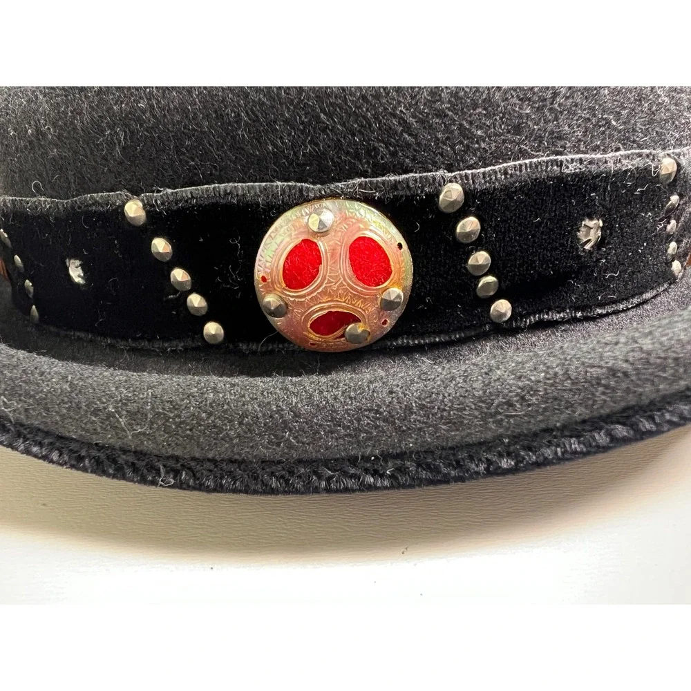 Vintage Merrimac Black Felt Bowler Hat‎ Womens Small Embellished Band